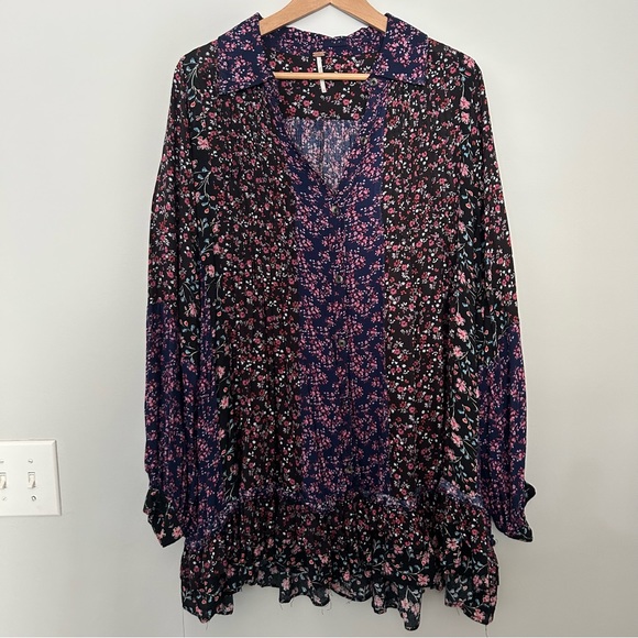 Free People Lost In You Purple Floral Printed Tunic Mini Dress - Picture 2 of 8